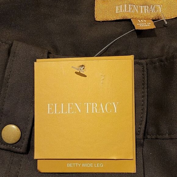 Ellen Tracy Army Green Utility Betty Wide Leg Silky Pants Size 10 - Picture 8 of 12